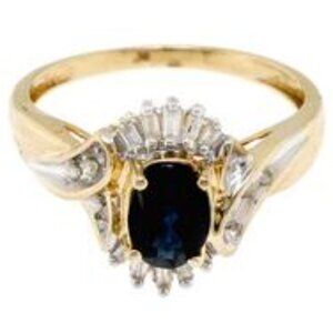 *$ALE!  10Kt Yellow Gold Full-Carat Sapphire & Diamond Ring